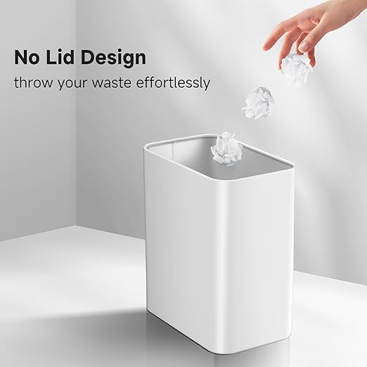 TIPGO Small Metal Trash Can, 2.1 Gallon Slim Trash Can for Bathroom, Wastebasket Garbage Bin for Bedroom, Office, Kitchen, Under Sink (White)