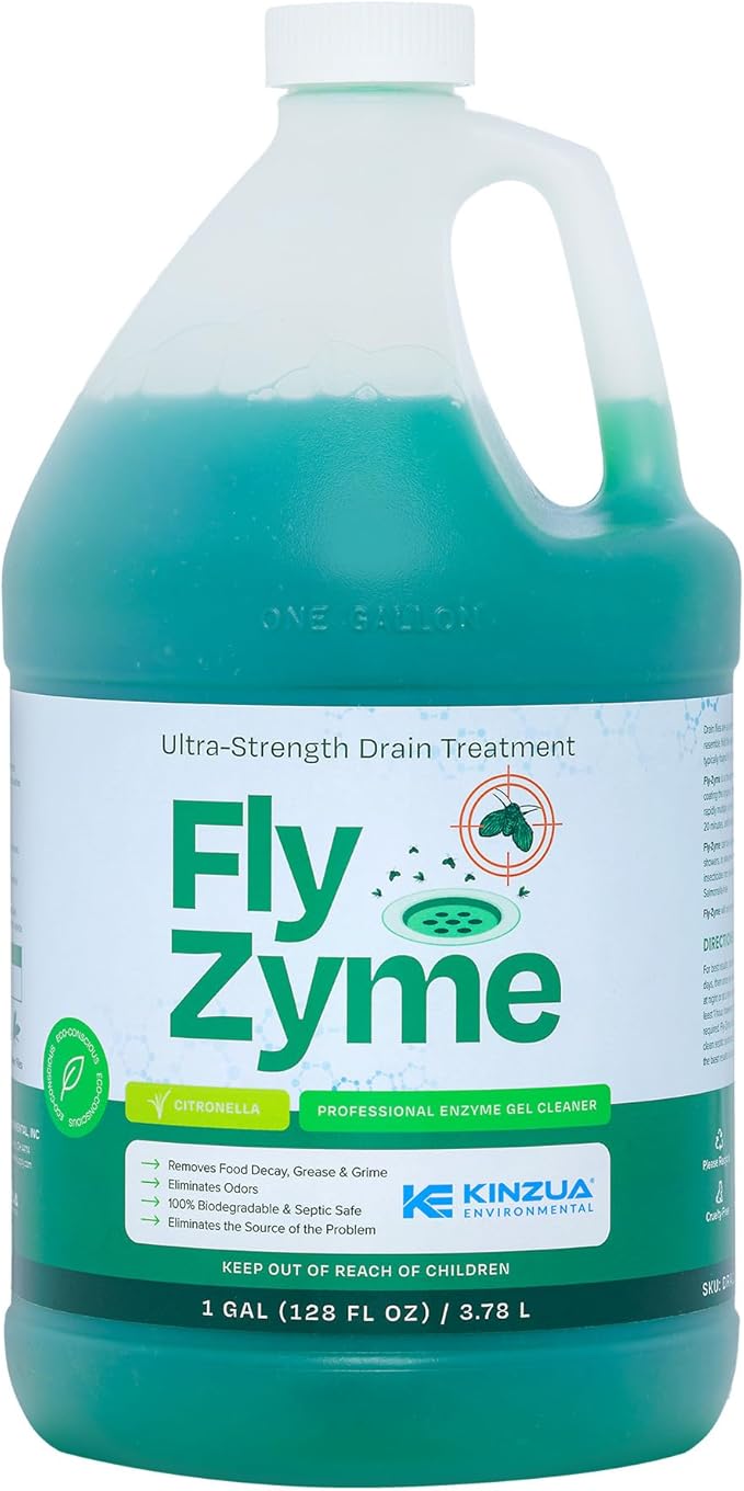 KINZUA ENVIRONMENTAL Fly-Zyme, Highly Concentrated Enzyme Drain Cleaner for Pipes & Citronella Scented Organic Waste Degrader & Odor Neutralizer, 1 Gallon