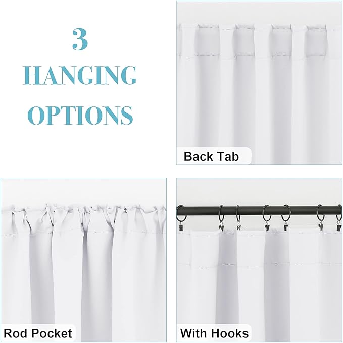 RYB HOME Room Darkening Curtains Window Shades, Privacy Bedroom Curtains Sunlight Block Drapes for Living Room/Studio Backdrop, W 42 x L 72 inch, Pure White, 1 Pair