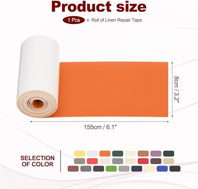 PATIKIL Leather Patches Tape for Furniture, 3.2 x 61 Inch Self Adhesive Vinyl Leather Repair Kit Cover Sheet for Couch, Sofa, Car Seats, Office Chair, Orange