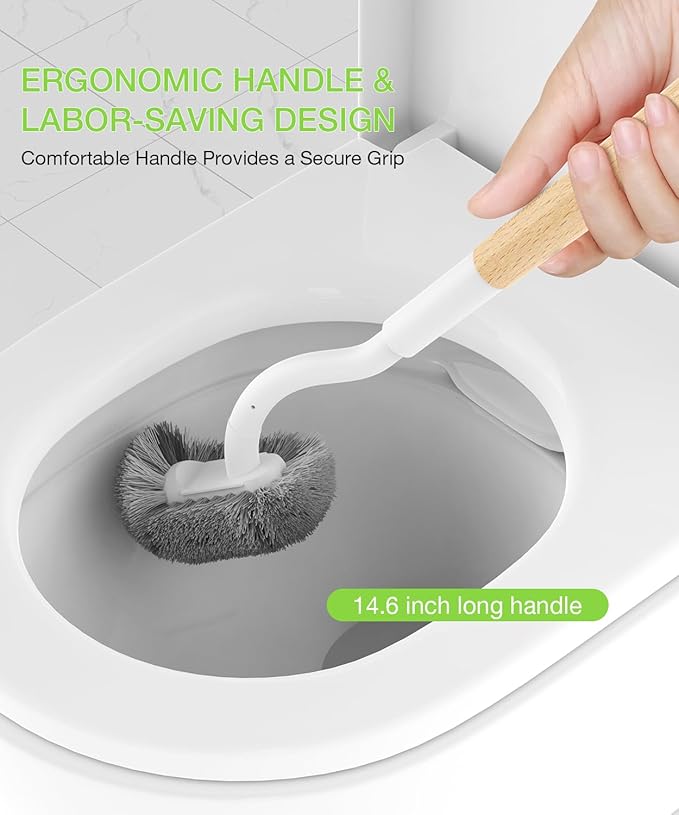 Wooden Toilet Brush, OSCIOSS Toilet Brush and Holder Set with Ergonomic Design, Compact Size, Durable Bristles, Bamboo RV Toilet Cleaner & Holder for Bathroom