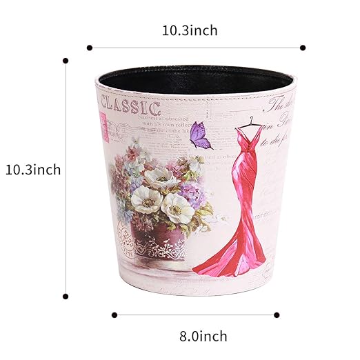PU Leather Small Trash Can Wastebasket, Round Garbage Container Basket for Bathrooms, Laundry Room, Kitchens, Offices, Kids Rooms, Bedrooms,Dorms,Home Decorative Art Bin, 2.9 Gallon(Red Dress)