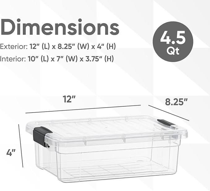 Superio Storage Bins with Lids- 2 Pack, 4.5 Qt Clear Boxes for Organizing, Stackable Plastic Containers- BPA Free, Non-Toxic, Odor Free, Organizer for Home, Office, Dorm