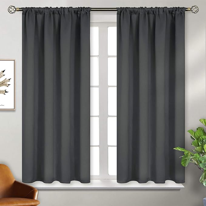 BGment Blackout Curtains for Bedroom 54 Inches Long - Rod Pocket Thermal Insulated Room Darkening Curtain for Living Room, 52 x 54 Inch, 2 Panels, Dark Grey