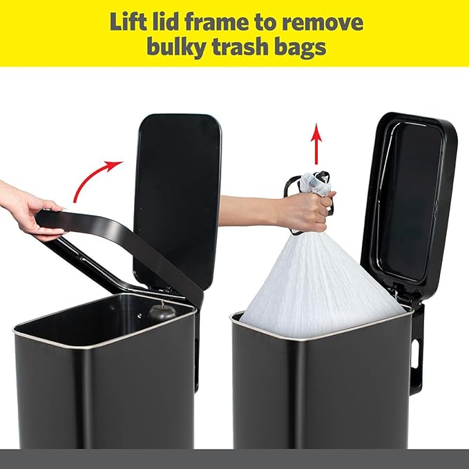 Glad Slim Trash Can with Clorox Odor Protection - Narrow Kitchen Garbage Bin with Soft Close Lid, Step On Foot Pedal and Waste Bag Roll Holder, Black, 45 Liter