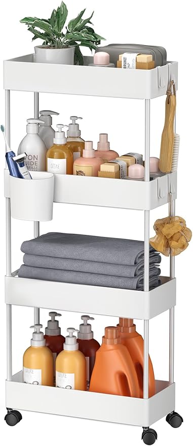Pipishell Slim Storage Cart with Wheels, Bathroom Cart Organizer Bathroom Storage Small, Rolling Cart for Bathroom, Laundry Room, Kitchen, Narrow Space, Black PIUC04