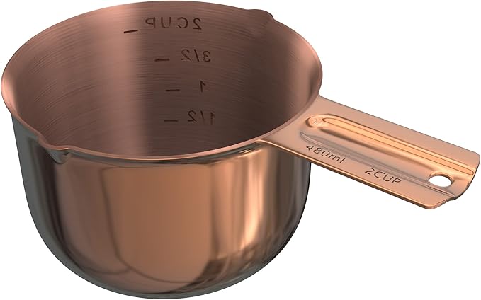 Color Up 2 Cup Measuring Cup, 480ml Copper Stainless Steel Metal Measuring Scoop, Easy-Pour Spouts, Engraved Markings, for Dry & Liquid Ingredients