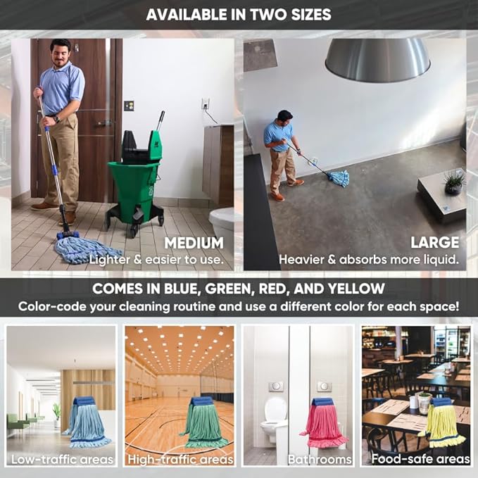 Commercial Mop Head Replacement – 1 Pack Medium Yellow Microfiber Tube Mop (14 oz.) | Industrial Wet Mops | Refill Heads, Machine Washable, Heavy Duty | Hardwood, Tile, Laminate, Vinyl Floors