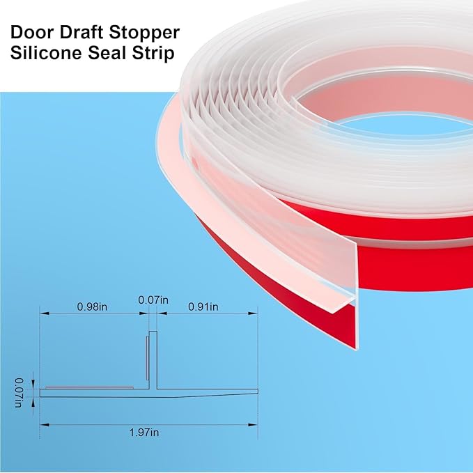 T-Shaped Door Draft Stopper, 1.97 in x 40 Ft Silicone Seal Strip for Windows Gaps, Weather Stripping Seal Strip Shower Sweep, Clear