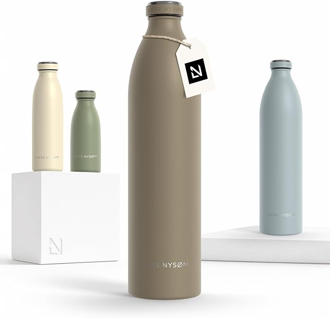 LARS NYSØM Stainless Steel Insulated XL Water Bottle 12oz 17oz 25oz 34oz 51oz | Insulated Thermo Flask for Hot and Cold Beverages | Leakproof Drinking Bottle (Taupe Brown, 50.7 oz)