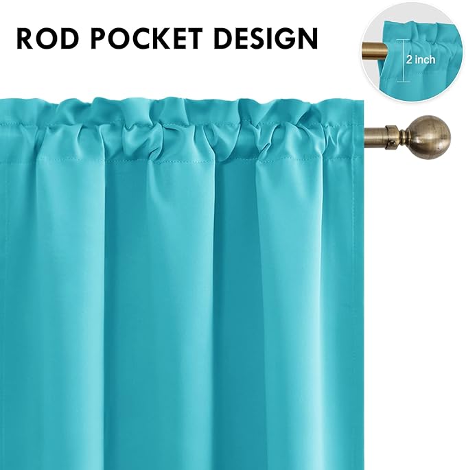 DWCN Blackout Curtains – Thermal Insulated, Energy Saving & Noise Reducing Bedroom and Living Room Curtains, Turquoise, W 42x L 63 Inch, Set of 2 Rod Pocket Curtain Panels