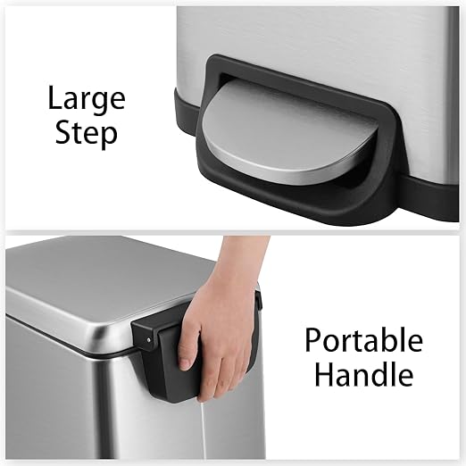 Arlopu 13.2 Gal Slim Kitchen Trash Can with Lid, 50L Stainless Steel Garbage Can, Large Kitchen Rubbish Can, Step Trash Bin w/Foot Pedal and Inner Bucket, Bathroom Trash Can Airtight,Silver