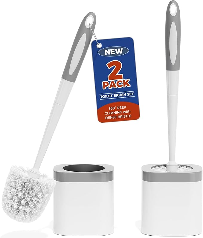 Toilet Brush, 2 Pack Toilet Brush and Holder Set Bathroom Accessories, Toilet Bowl Brush and Holder for Bathroom, White