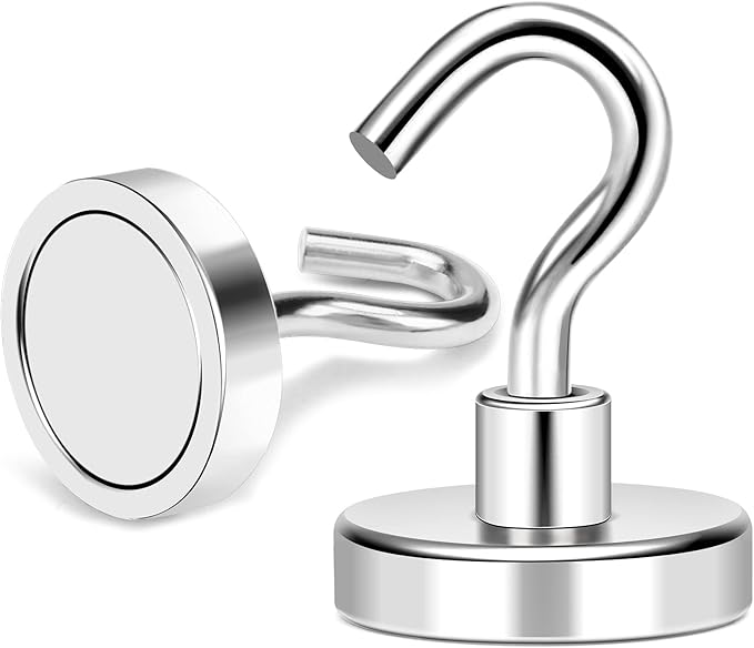 MIKEDE Magnetic Hooks, 80Lbs+ Heavy Duty Magnetic Hooks for Cruise Cabins, Super Neodymium Hanging Hooks Strong Magnets with Hook for Fridge, Magnetic Hanger for Grill, Toolbox, Storage, 4 Pack