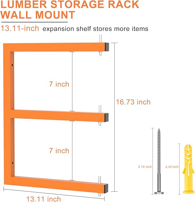4 PACK Lumber Rack Wall-Mounted Lumber Storage Rack, Heavy Duty Wood Storage Racks With 6-Level System, 1320 LB Sturdy Garage Wood Organizer, Hanging Orange Lumber Metal Racks for Indoor & Outdoor