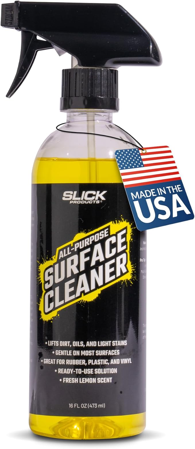 Slick Products All-Purpose Surface Cleaner – Interior & Exterior Vehicle Spray for Plastic, Vinyl, Rubber, Carpet & Upholstery – Ready-to-Use Formula with Fresh Lemon Scent – 16 oz.