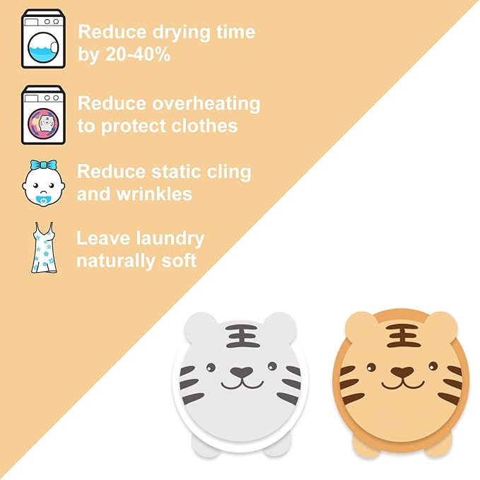 XL Size Wool Dryer Balls 6 Pcs - Over 2000 Loads,Lovely Tiger Appearance-Reusable,Hypoallergenic Baby Safe & Chemical Free to Reduce Sticky Wool When Drying & Shorten Drying Time…