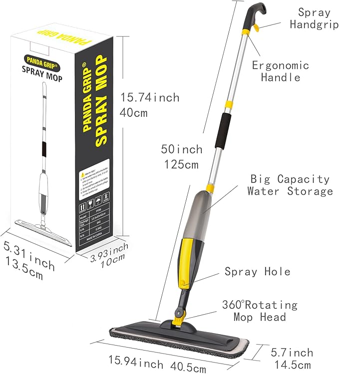 Mops for Floor Cleaning, Spray Mop with 400ml Refillable Bottle and 2 Replacement Pads Dry Wet Floor Household or Commercial Hardwood Laminate Tile Ceramic (Yellow)