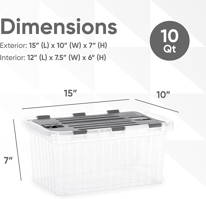 Superio Storage Bins with Lids, Clear Plastic Containers for Organizing, Stackable Totes, BPA Free, Odor Free, Organizer Boxes for Home, and Dorm (4 Pack, 15"x10"x7")