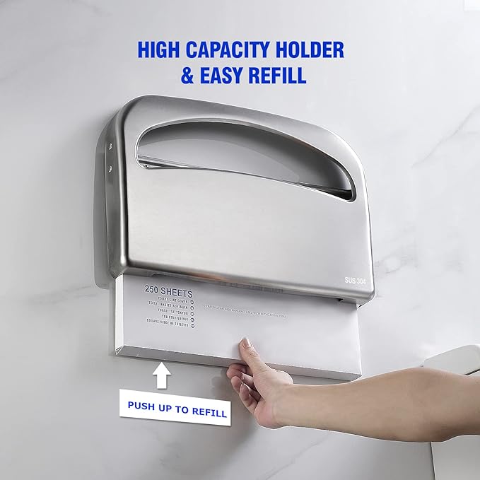 2 Packs Toilet Seat Cover Dispenser Wall Mount Commercial, Half Fold Toilet Seat Cover Dispenser, 304 Stainless Steel, 16-Inch