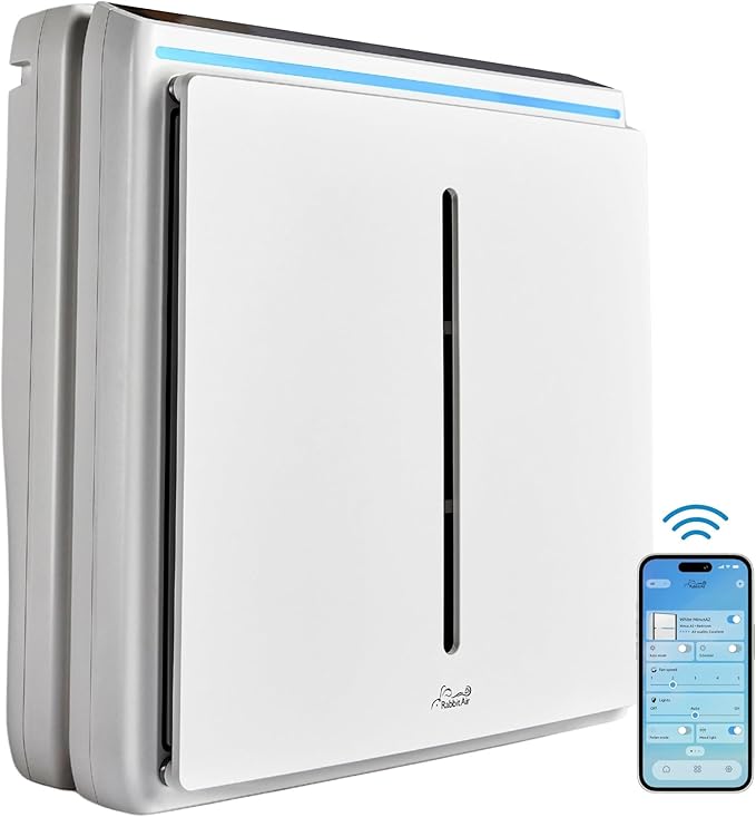 Rabbit Air, A3 SPA-1000N Air Purifiers for Home, Ultra Quiet HEPA Air Purifier - Wall Mountable Air Purifiers for Home Large Room, Allergies, Dust, Mold, Smoke & VOCs - (White, Germ Defense Filter)