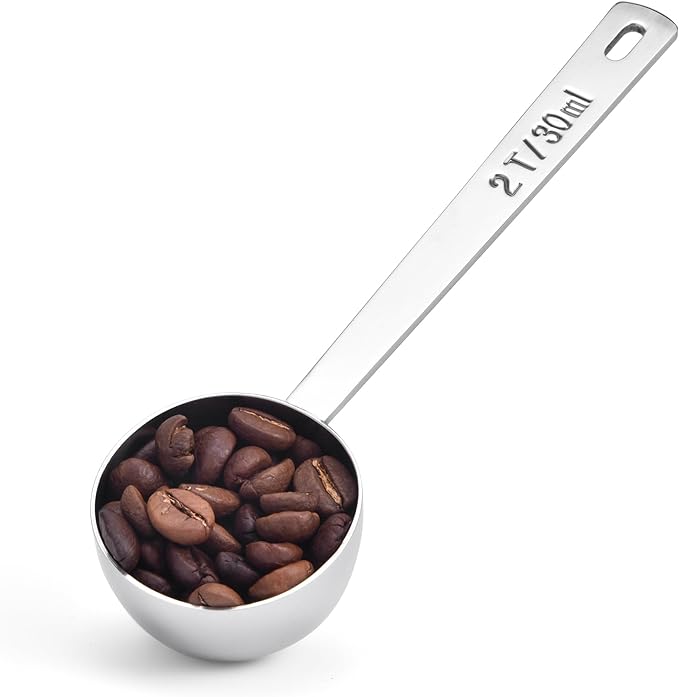 Long Handle Coffee Scoop: 5.98 Inch 18/8 Stainless Steel 2 Tablespoon Metal Measuring Spoon Tbsp Scoop for Coffee Beans, Grounds Coffee, Coffee Powder, Tea, Tall Jars (2Tbsp/30ml)