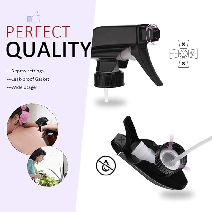 AMORIX 24PCS Trigger Sprayer Black Spray Top - Heavy Duty Replacement Nozzle with Mist Stream Sprayer, Fits 28/400 Boston Round Trigger Spray Bottles for Gardening, Cleaning Solutions