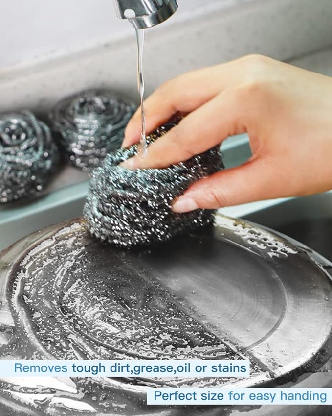 12Pcs Steel Wool Scrubber Pads for Cleaning Dishes, Pans, Pots, Ovens, Grills, Sinks - Stainless Steel Scrubbers for Kitchen, 12 Pack