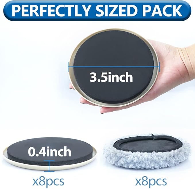 Furniture Sliders, Multi-Surface 2-in-1 Reusable Sliders for Carpet & Hardwood Floors, 8 Pack 3 1/2" Moving Pads and 8 Hardwood Socks, Protect Floors and Easy to Move Your Furniture