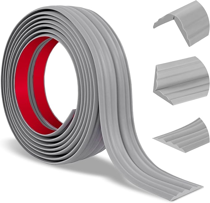Wall Corner Protector Peel and Stick Corner Trim Molding Flexible Inside & Outside Wall Edge Guard Self Adhesive Moulding Trim for Edge Use, Gray, 1.6” W x 20’ L