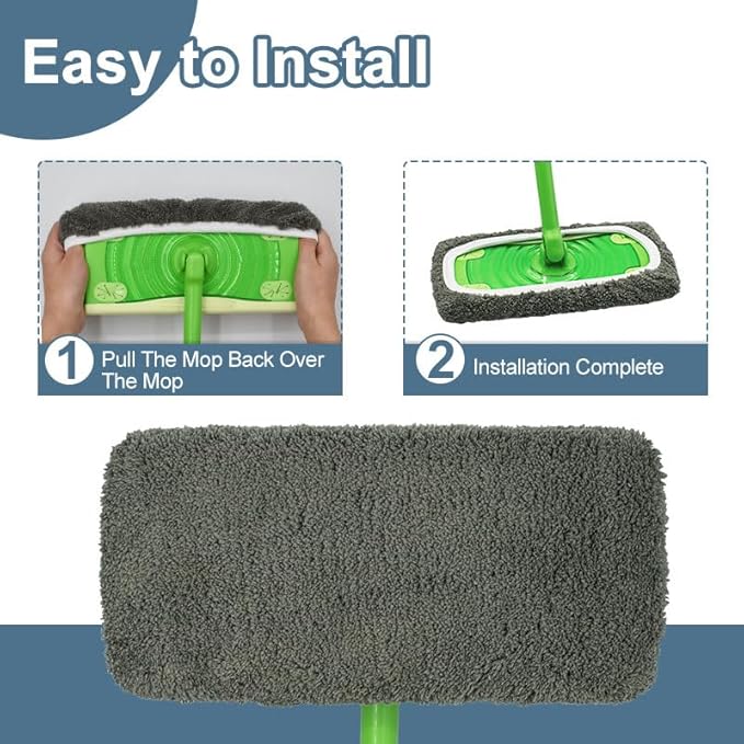 Reusable Microfiber Mop Pads Washable Wet Pads Compatible with Swiffer Sweeper Refills Pads for Wet & Dry Sweeping Cloths Mop Head Replacement for Household Cleaning (Grey 4PCS)