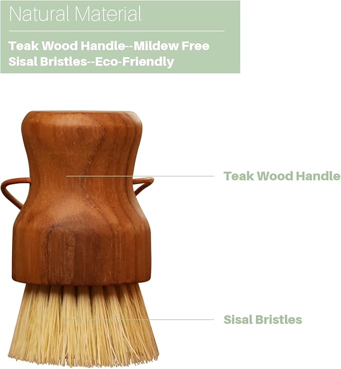 Teak Dish Scrub Brush 3PCS by HTB, Good Grip Small Wooden Dish Brush with Teak Handle & Sisal Bristles for Kitchen, Wood Cleaning Scrubbers Set for Washing Pan/Pot/Vegetable/Fruit