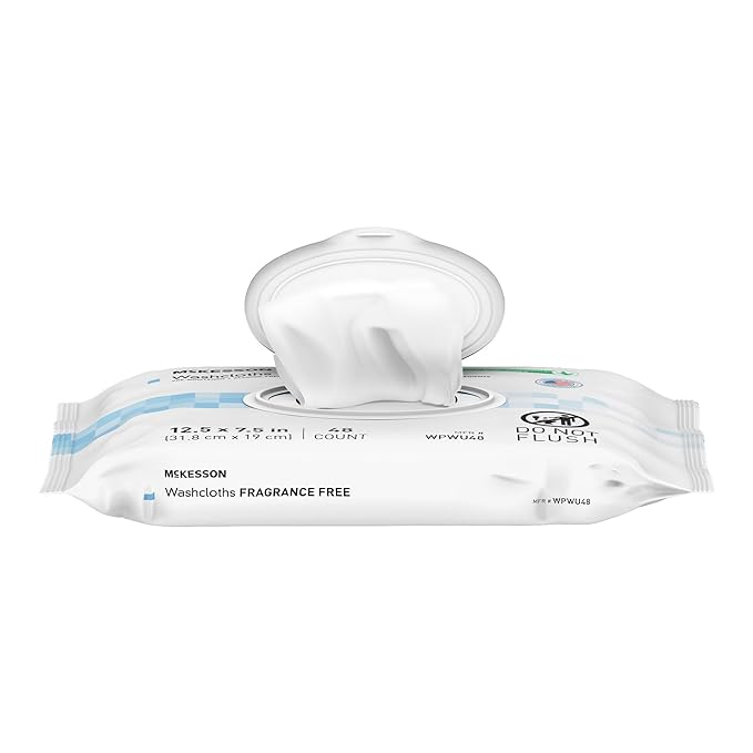 McKesson Washcloth Wipes for Adults, Unscented (12 Pack, 576 Washcloths) Disposable Wash Cloths for Body - Fragrance-Free No-Rinse Formula - Good for Incontinence and Elderly - 48 Wipes Per Pack