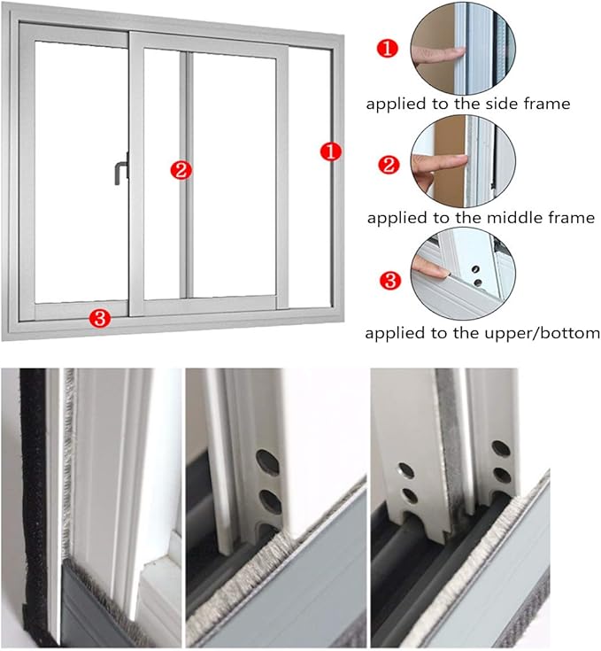 Weather Stripping Brush for Sliding Windows/Doors Frame Side,Pile Self Adhesive Weatherstrip Seal Strip Sealer Draft Stoppers (65ft x11/32 Backing x 3/16 Brush inch, Brown)