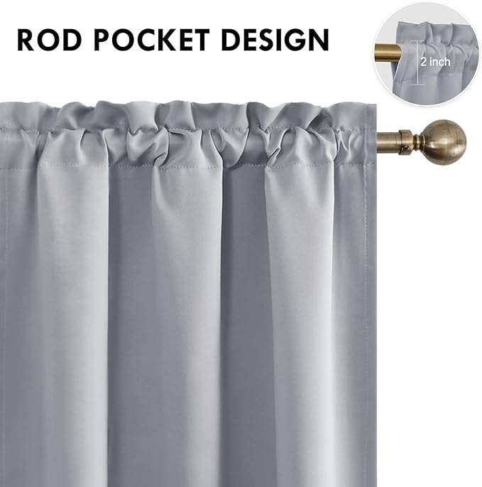 DWCN Blackout Curtains Room Darkening Thermal Insulated Bedroom Curtains Window Curtain Panels, 38 x 54 inches Long, Set of 2 Silver Grey Rod Pocket Drapes