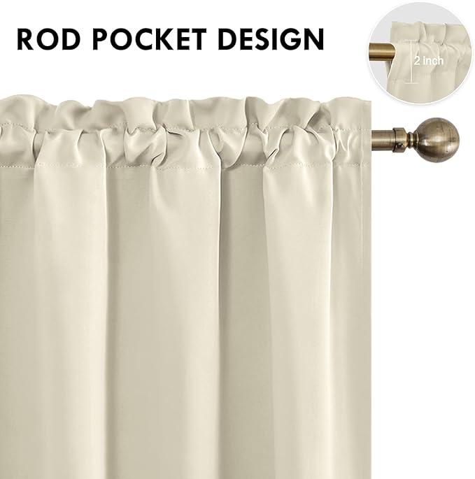 DWCN Blackout Curtains for Bedroom – Rod Pocket Thermal Insulated Noise Reducing Noise Reducing Drapes for Living Room, W 42 x L 45 Inch, 2 Panels, Light Beige