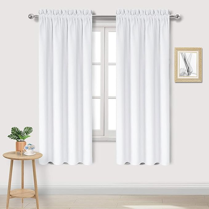 DWCN White Curtains for Living Room Thermal Insulated, 50% Light Blocking Curtains for Bedroom, Dining Room Window, W 42x L 72 Inch, Set of 2 Rod Pocket Curtain Panels