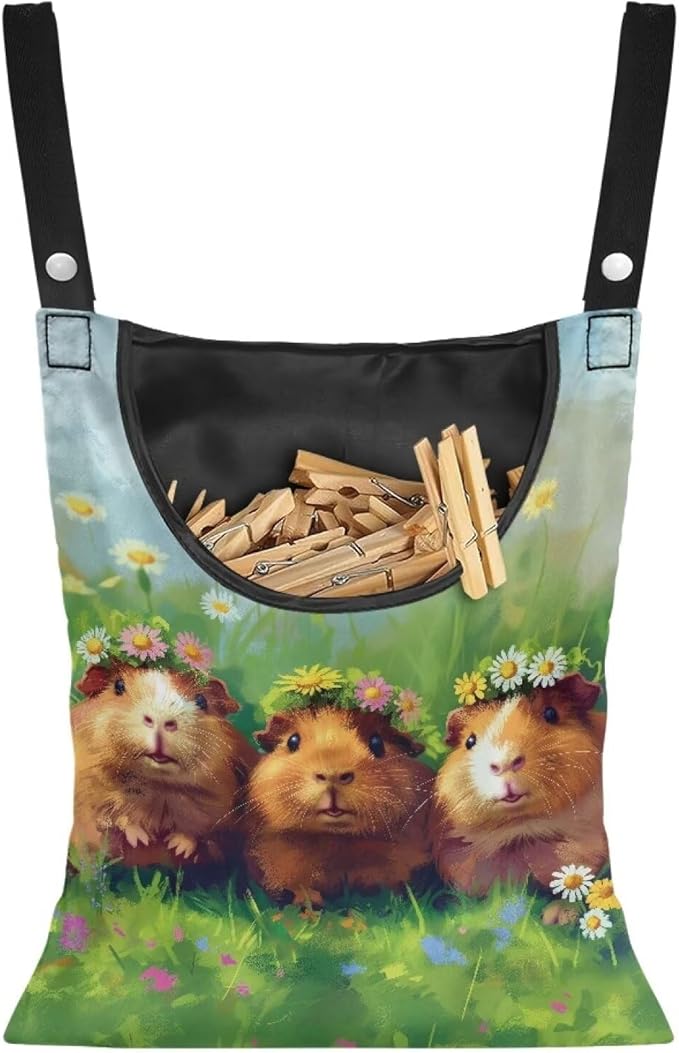 Guinea Pig Clothespin Bag Space-Saving Laundry Hanging Storage Organizer Clothes Pin Hanging Bag with Rope Holds 100 Clothes Pins for Clothesline Outdoor Portable Clothespin Storage