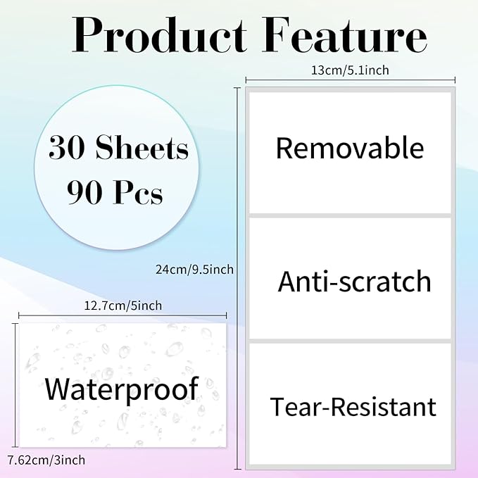 STARLIBOO Removable Colored Labels Stickers, 3X5 Inch Removable Large Label Stickers for Moving Boxes and Storage Bins- Waterproof- Tear Resistant (White)