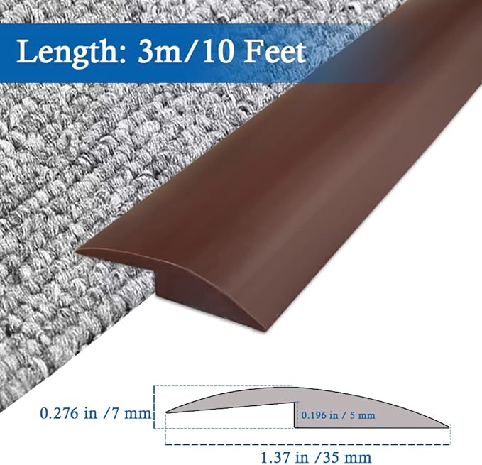Floor Transition Strip Self Adhesive Carpet & Flooring Transitions Edging Trim Strip PVC Threshold Transitions Suitable for Threshold Height Less Than 5mm (10Ft, Brown)