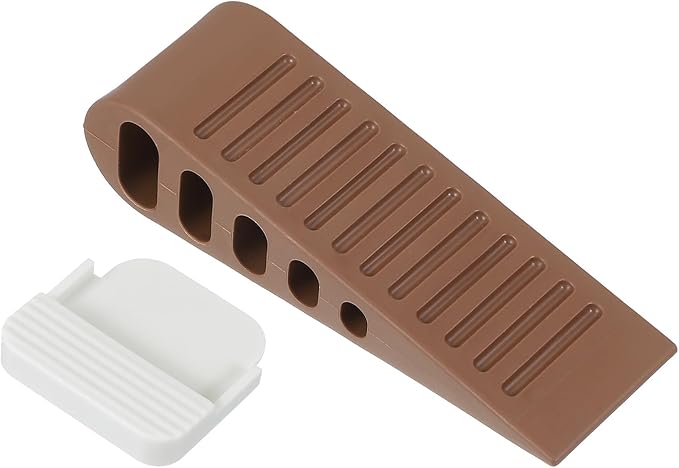 PATIKIL Rubber Door Stoppers for Bottom of Door, Door Wedge Stopper with Holder Sturdy Stackable Doorstop Wall Protector for Home Office Floor Concrete Tile, Brown