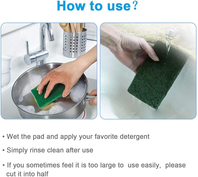 24PCS Scouring Pad - Premium Heavy Duty Scrub Pads, Reusable Household Green Dish Scrubber, Multipurpose Scour pad - for Kitchen Scrubber & Metal Grills, 3.9 x 5.9 x 0.36IN