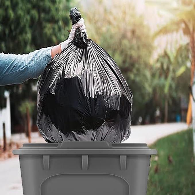 8-10 Gallon Trash Bags, 150 Count Black Garbage bags, Multi-purpose Trash Can Bin Liners for Bathroom, Office, Industrial, Commercial, Janitorial, Municipal, Recycling
