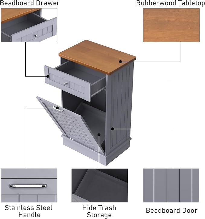 Betterhood Tilt Out Trash Cabinet 10 Gallon Wooden Free Standing Laundry Sorter Cabine,Recycling Cabine with Hideaway Drawer,Tilt Out Trash Cabinet Can Bin Kitchen