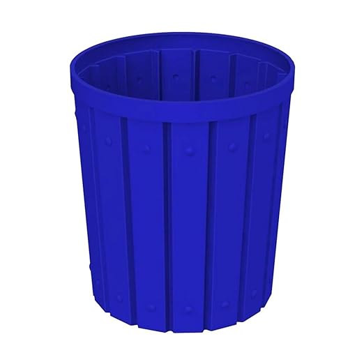 42 Gallon Slatted Circle 100% Recycled Plastic Commercial Outdoor and Indoor Trash Can with Push Open Dome Lid and Internal Liner | Great for Schools and Businesses - Blue