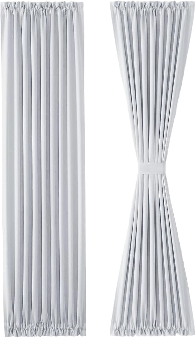 DWCN French Door Curtains – Rod Pocket Thermal Curtain for Doors with Glass Window, Kitchen and Patio Doors for Privacy, 36 X 80 Inches Long, 1 Curtain Panel with Tieback, Greyish White