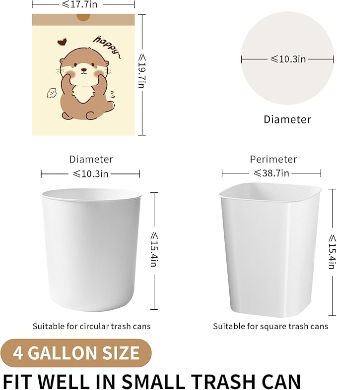 VOK 4 Gallon Trash Bags with Otters Printed, Drawstring Small Garbage Bags, Tear-Resistant & Odor-Control Bathroom/Kitchen Trash Can Liners, Bathroom Trash Bags with Secure Tie, 110 Counts