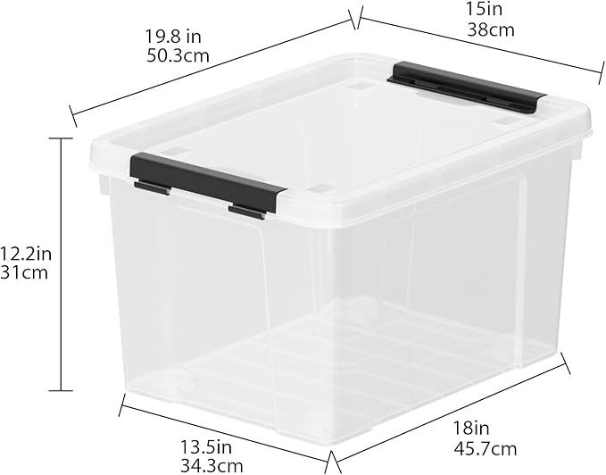 4-Pack 50 Quart Large Clear Storage Box, Plastic Storage Latch Bin