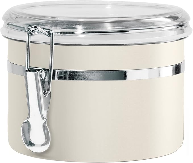 Oggi Stainless Steel Kitchen Canister 26 fl oz, Gray - Airtight Clamp Lid, Clear See-Thru Top - Ideal for Kitchen Storage, Food Storage, Pantry Storage. Size 5" x 3.5".