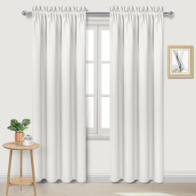 DWCN Blackout Curtains Thermal Insulated, Energy Saving & Noise Reducing Bedroom and Living Room Curtains, Ivory, W 42x L 84 Inch, Set of 2 Rod Pocket Curtain Panels